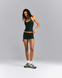SoftMotion™ Strappy Halter Neck Tank Top with Built in Bra Shelf | Emerald Noir