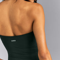 SoftMotion™ Strappy Halter Neck Tank Top with Built in Bra Shelf | Emerald Noir
