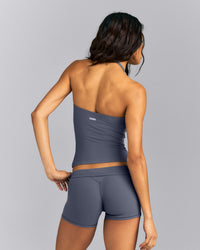 SoftMotion™ Strappy Halter Neck Tank Top with Built in Bra Shelf | Granite Blue