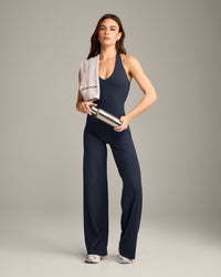 SoftMotion™ Halter Neck Vest with Built in Bra Shelf with Gray Logo | True Blue