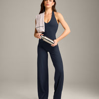 SoftMotion™ Halter Neck Vest with Built in Bra Shelf with Gray Logo | True Blue