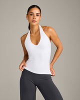 SoftMotion™ Halter Neck Vest with Built in Bra Shelf with Gray Logo | White