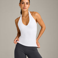 SoftMotion™ Halter Neck Vest with Built in Bra Shelf with Gray Logo | White