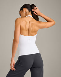 SoftMotion™ Halter Neck Vest with Built in Bra Shelf with Gray Logo | White