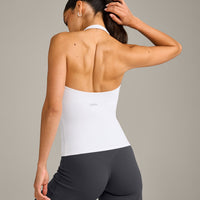 SoftMotion™ Halter Neck Vest with Built in Bra Shelf with Gray Logo | White