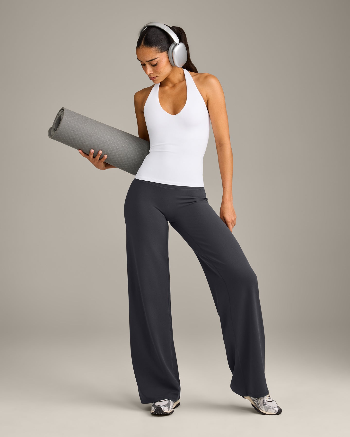 SoftMotion™ Halter Neck Vest with Built in Bra Shelf with Gray Logo | White