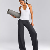 SoftMotion™ Halter Neck Tank Top with Built in Bra Shelf with Gray Logo | White