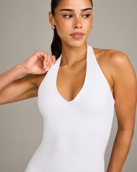 SoftMotion™ Halter Neck Vest with Built in Bra Shelf with Gray Logo | White