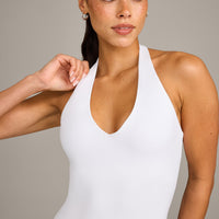 SoftMotion™ Halter Neck Vest with Built in Bra Shelf with Gray Logo | White