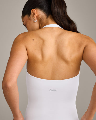 SoftMotion™ Halter Neck Vest with Built in Bra Shelf with Gray Logo | White