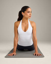 SoftMotion™ Halter Neck Vest with Built in Bra Shelf with Gray Logo | White
