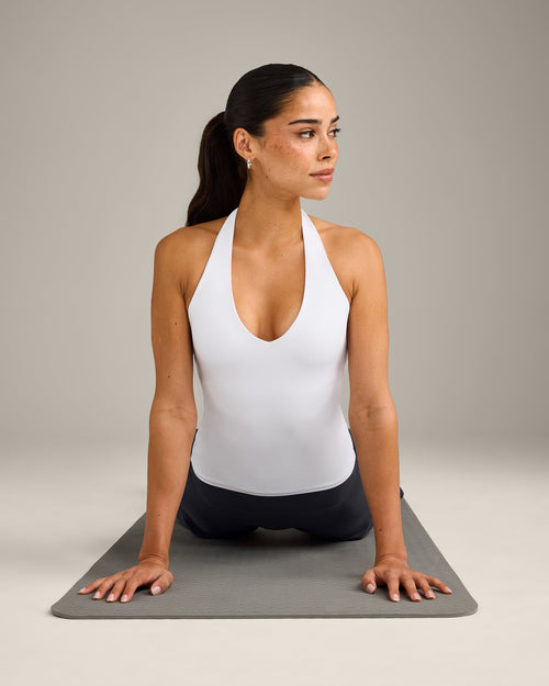 SoftMotion™ Halter Neck Vest with Built in Bra Shelf with Gray Logo | White