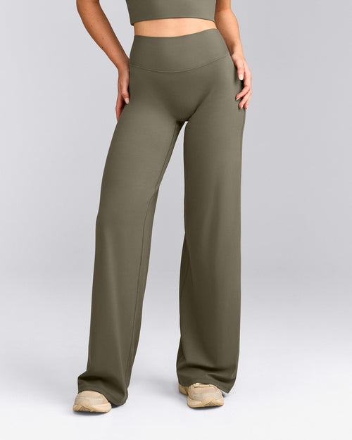 SoftMotion™ Straight Leg Pants with Gray Logo | Alpine Green