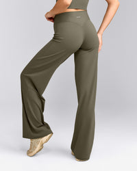 SoftMotion™ Straight Leg Pants with Gray Logo | Alpine Green