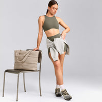 SoftMotion™ High Neck Sports Bra with Gray Logo | Alpine Green