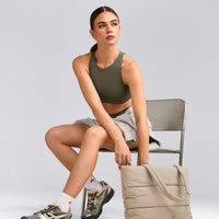 SoftMotion™ High Neck Sports Bra with Gray Logo | Alpine Green