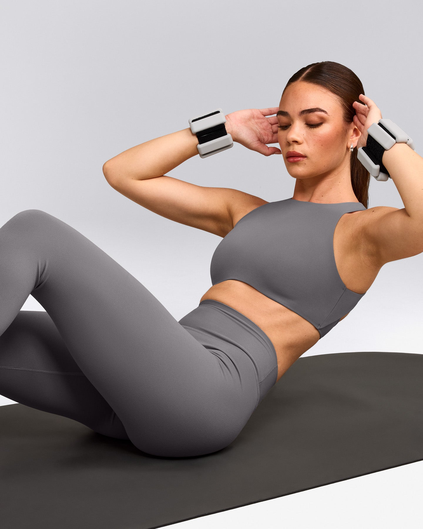SoftMotion™ High Neck Sports Bra with Gray Logo | Ash Gray