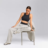 SoftMotion™ High Neck Sports Bra with Gray Logo | Coal