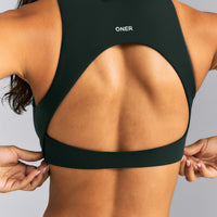 SoftMotion™ High Neck Sports Bra | Emerald Noir