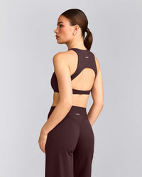 SoftMotion™ High Neck Sports Bra with Gray Logo | Plum Brown