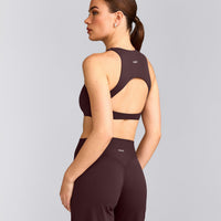 SoftMotion™ High Neck Sports Bra with Gray Logo | Plum Brown