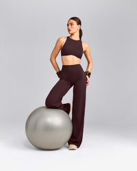 SoftMotion™ High Neck Sports Bra with Gray Logo | Plum Brown