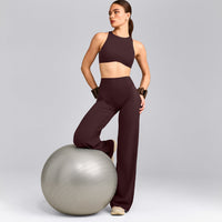 SoftMotion™ High Neck Sports Bra with Gray Logo | Plum Brown