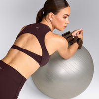 SoftMotion™ High Neck Sports Bra with Gray Logo | Plum Brown