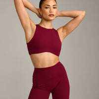 SoftMotion™ High Neck Sports Bra with Gray Logo | Ruby Red