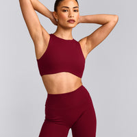 SoftMotion™ High Neck Sports Bra with Gray Logo | Ruby Red
