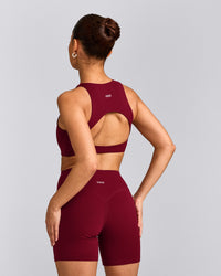 SoftMotion™ High Neck Sports Bra with Gray Logo | Ruby Red