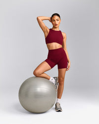 SoftMotion™ High Neck Sports Bra with Gray Logo | Ruby Red