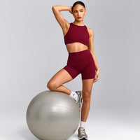 SoftMotion™ High Neck Sports Bra with Gray Logo | Ruby Red
