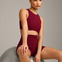 SoftMotion™ High Neck Sports Bra with Gray Logo | Ruby Red