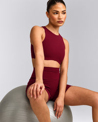 SoftMotion™ High Neck Sports Bra with Gray Logo | Ruby Red