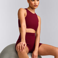 SoftMotion™ High Neck Sports Bra with Gray Logo | Ruby Red