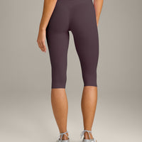 SoftMotion™ High Waisted Capri Leggings with Gray Logo | Dark Umber Brown