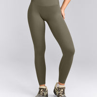 SoftMotion™ High Waisted Leggings with Gray Logo | Alpine Green