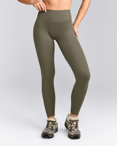 SoftMotion™ High Waisted Leggings with Gray Logo | Alpine Green