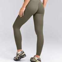 SoftMotion™ High Waisted Leggings with Gray Logo | Alpine Green