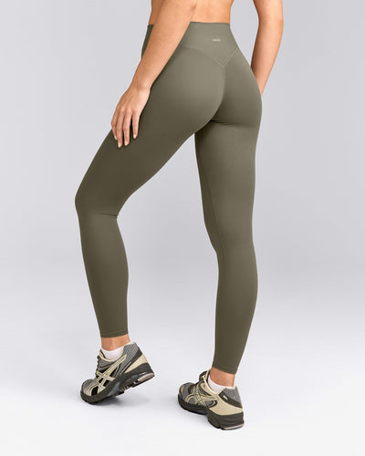 SoftMotion™ High Waisted Leggings with Gray Logo | Alpine Green