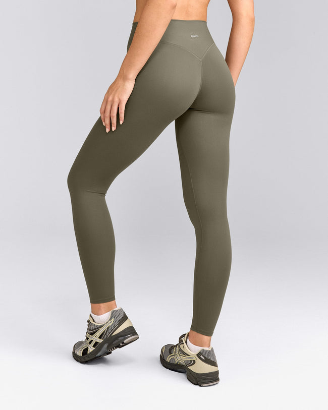 SoftMotion™ High Waisted Leggings with Gray Logo | Alpine Green
