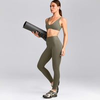 SoftMotion™ High Waisted Leggings with Gray Logo | Alpine Green