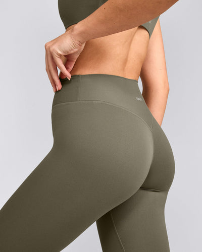 SoftMotion™ High Waisted Leggings with Gray Logo | Alpine Green