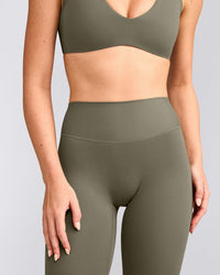 SoftMotion™ High Waisted Leggings with Gray Logo | Alpine Green
