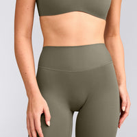 SoftMotion™ High Waisted Leggings with Gray Logo | Alpine Green