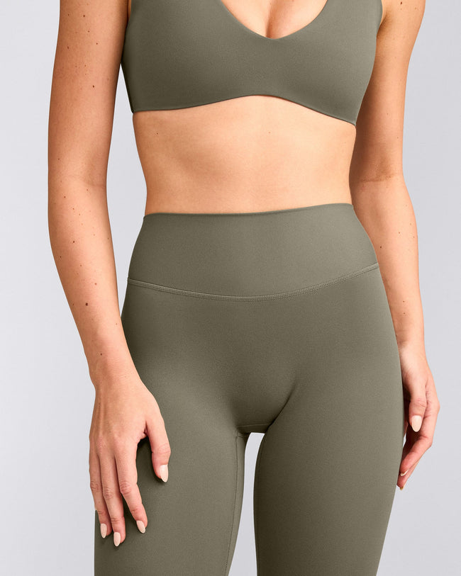 SoftMotion™ High Waisted Leggings with Gray Logo | Alpine Green