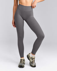 SoftMotion™ High Waisted Leggings with Gray Logo | Ash Gray