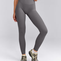 SoftMotion™ High Waisted Leggings with Gray Logo | Ash Gray