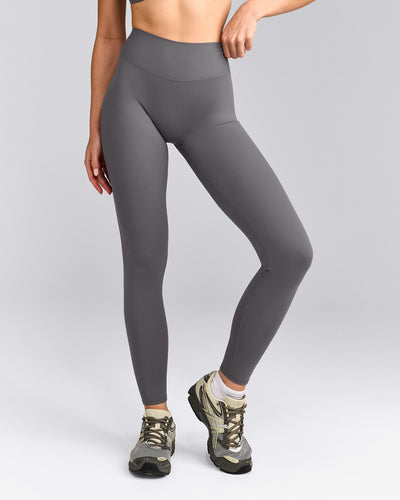 SoftMotion™ High Waisted Leggings with Gray Logo | Ash Gray
